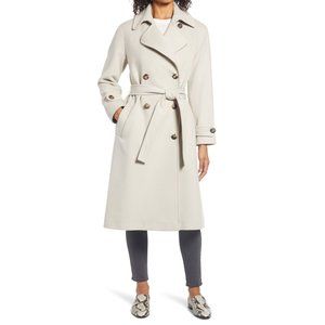 Fleurette Wool Double Breasted Trench Coat in Natural 10 Women's Long Jacket